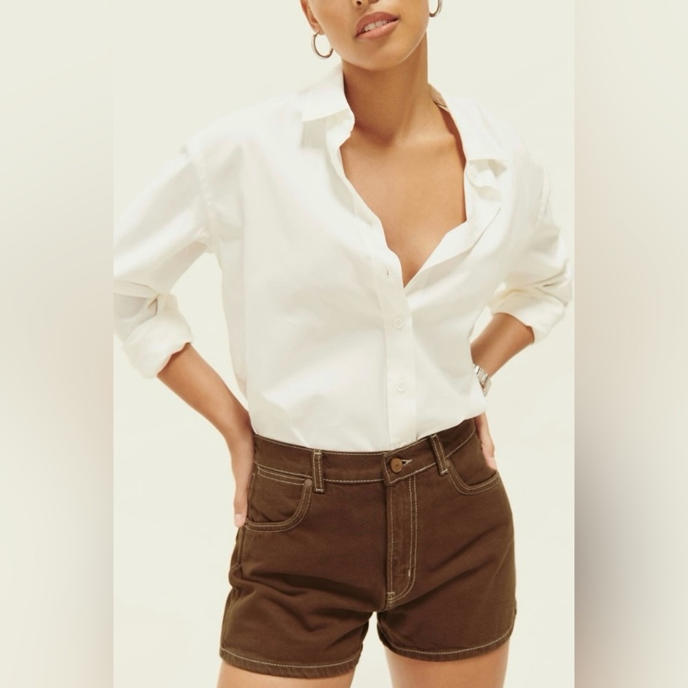 Reformation Cowboy Jean Shorts - coffee brown, size 26